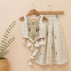 Off-White Hand-Embroidered Top with Palazzo.