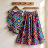 Multicolour Embroidered Silk Top with Flared Palazzo Set