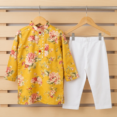 Floral Print Yellow Kurta with Chudidar