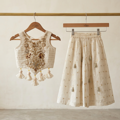 Off-White Hand-Embroidered Top with Palazzo.