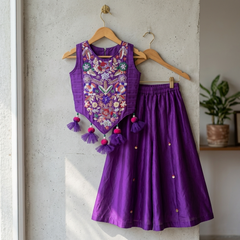 Purple Hand-Embroidered Top with Embellished Palazzo.