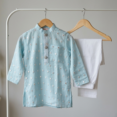 Ice Blue Embroidered Kurta with Chudidar