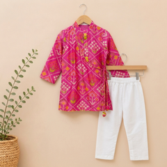 Pink Patola Kurta with White Pyjama