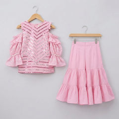 Embroidered Pink Kurta with Balloon Sleeves and Sharara