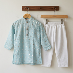 Ice Blue Embroidered Kurta with Chudidar