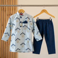 Zari Embroidered Kurta And Navy Blue Pyjama