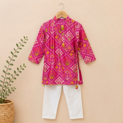 Pink Patola Kurta with White Pyjama
