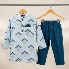Zari Embroidered Kurta And Navy Blue Pyjama