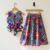Multicolour Embroidered Silk Top with Flared Palazzo Set