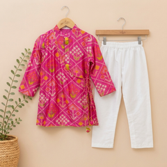 Pink Patola Kurta with White Pyjama