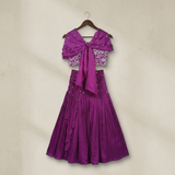 Royal Purple Embroidered Organza Lehenga Set with Attached Pearl Cape
