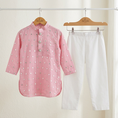 Pink Embroidered Kurta with Chudidar