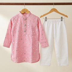 Pink Embroidered Kurta with Chudidar