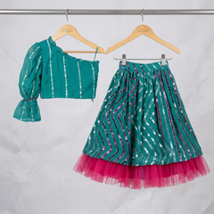 One off Shoulder Embroidered crop top with sequin work Lahenga