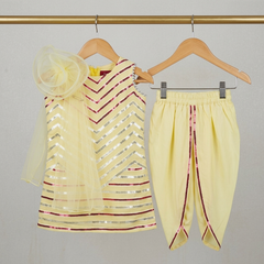 Short Sequin work kurta with attached flower dupatta and Dhoti