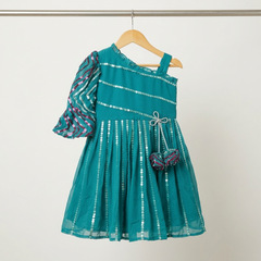 Sequin work one off Shoulder frock with balloon sleeves