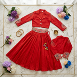 Luxurious Pure Chanderi Silk 3-Piece Lehenga Set with Embroidered Waist Belt.