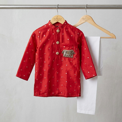 Red Chanderi Abla work kurta and Chudidar