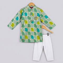 Multicolour Brocade Kurta And White Pyjama