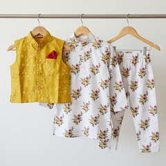 Embroidered Bandi with Flower Print kurta and Pajama