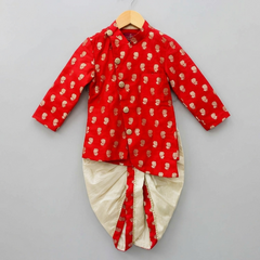 Red Brocade Kurta with dhoti