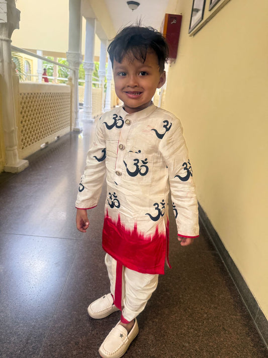 Dual Tone Red and Beige Printed Kurta and Dhoti & Dual Tone Printed Kurta And Pyjama