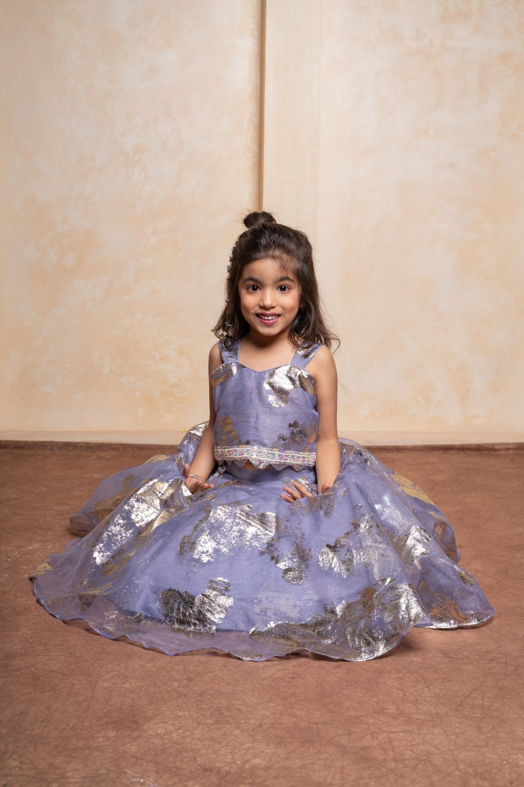 Elegant foil organza lehenga choli with art silk lining – a dazzling festive outfit for your little princess - Kirti Agarwal