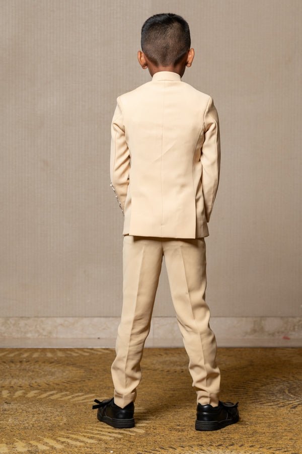 Elegant light beige bandhgala suit with delicate floral embroidery