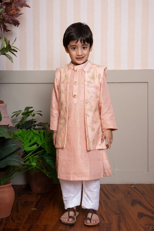 Peach Sharara for Girls and Nehru Jacket set for Boys