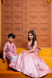 Elegant pink brocade lehenga set for girls & Elegant pink silk kurta with white churidar - Kirti Agarwal