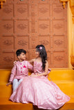 Elegant pink brocade lehenga set for girls & Elegant pink silk kurta with white churidar - Kirti Agarwal