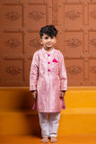 Pink brocade lehenga set for girls & silk kurta with white churidar