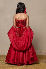 Elegant Red sequin top with flared skirt and Cape style Dupatta - Kirti Agarwal