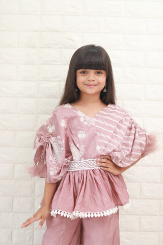 Embroidered Flower patches on kurta with Palazzo pants - Kirti Agarwal