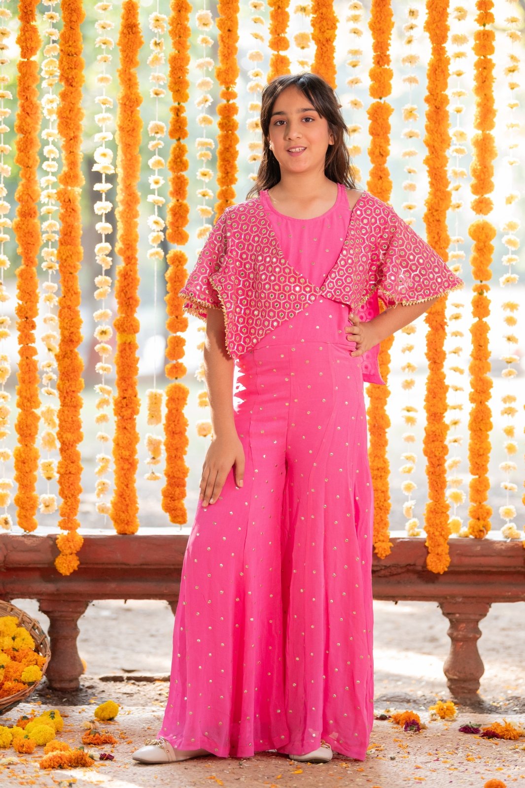 Embroidered Pink Jumpsuit with Shrug - Kirti Agarwal