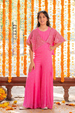 Embroidered Pink Jumpsuit with Shrug - Kirti Agarwal