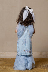 Enchanting pastel blue gown with floral embroidery and a cascading ruffle pants, perfect for making magical memories. - Kirti Agarwal