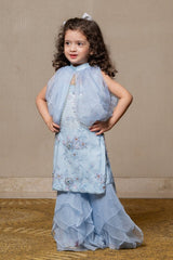 Enchanting pastel blue gown with floral embroidery and a cascading ruffle pants, perfect for making magical memories. - Kirti Agarwal