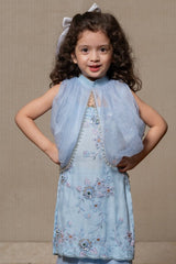 Enchanting pastel blue gown with floral embroidery and a cascading ruffle pants, perfect for making magical memories. - Kirti Agarwal