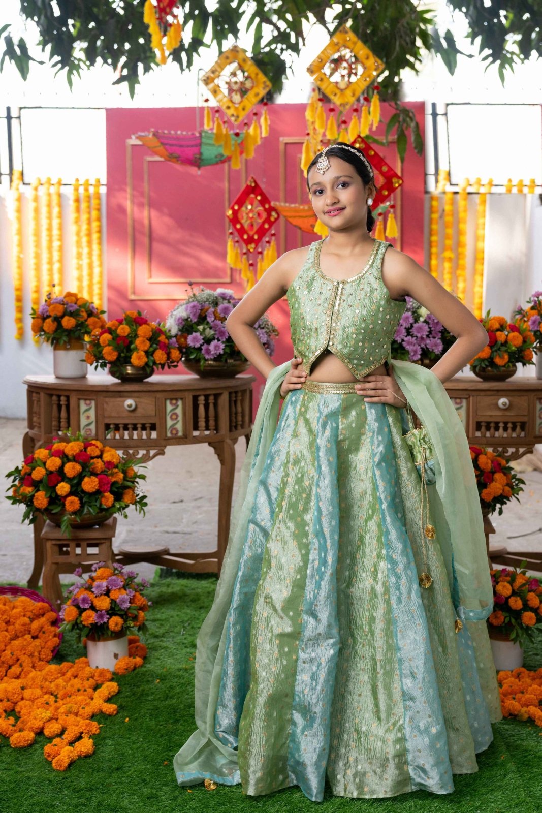 Enchanting Pastel Green Lehenga Set with Golden Embroidery – A Perfect Festive Pick for Graceful Looks - Kirti Agarwal