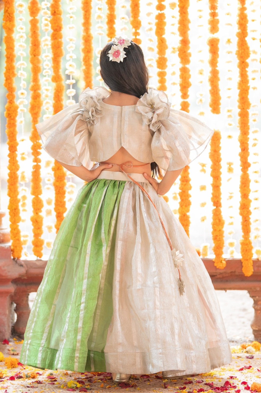 Flower embroidered crop top with panelled Lahenga - Kirti Agarwal