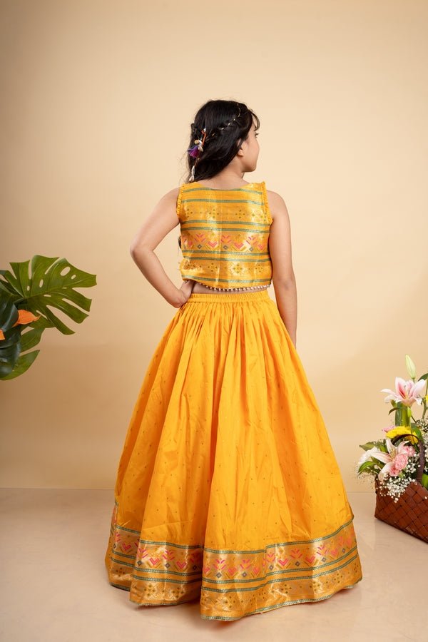 Front Open Brocade Mustard Top And Lehenga - Kirti Agarwal