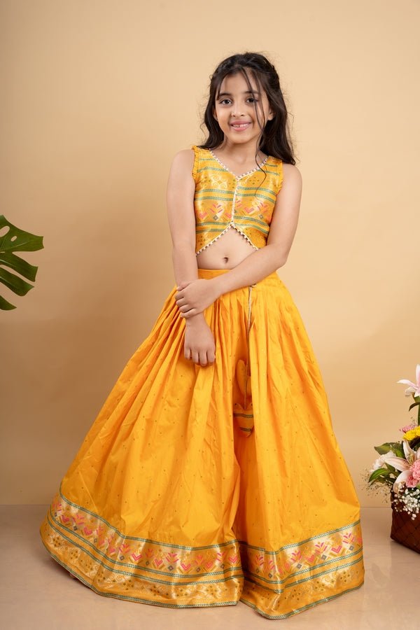 Front Open Brocade Mustard Top And Lehenga - Kirti Agarwal