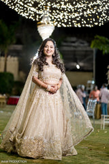 Gold Sequin Embellished Lehenga Set with Net Dupatta - Kirti Agarwal