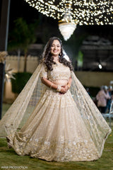Gold Sequin Embellished Lehenga Set with Net Dupatta - Kirti Agarwal