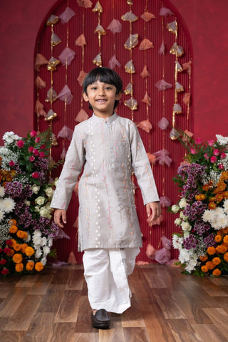 Graceful Grey Embroidered Kurta Set for Boys - Kirti Agarwal