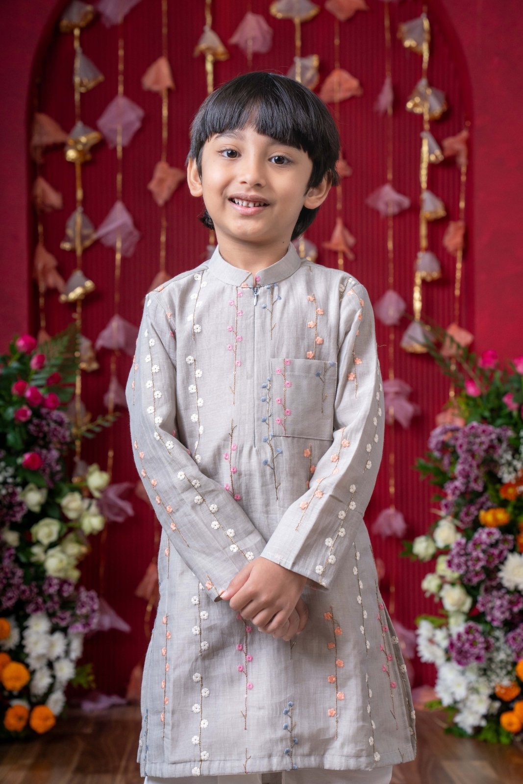 Graceful Grey Embroidered Kurta Set for Boys - Kirti Agarwal