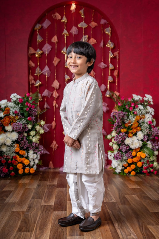 Graceful Grey Embroidered Kurta Set for Boys - Kirti Agarwal