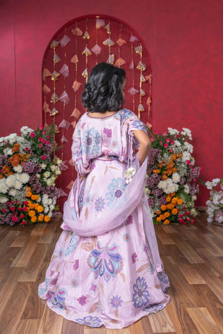 Lavender Floral Printed Embroidered Top With Flared Lehenga And Dupatta - Kirti Agarwal