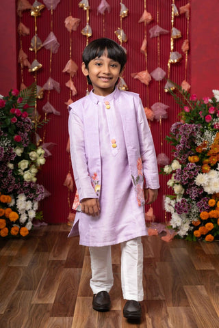 Lavender Kurta With Embroidered Front Open Jacket And Pyjama - Kirti Agarwal